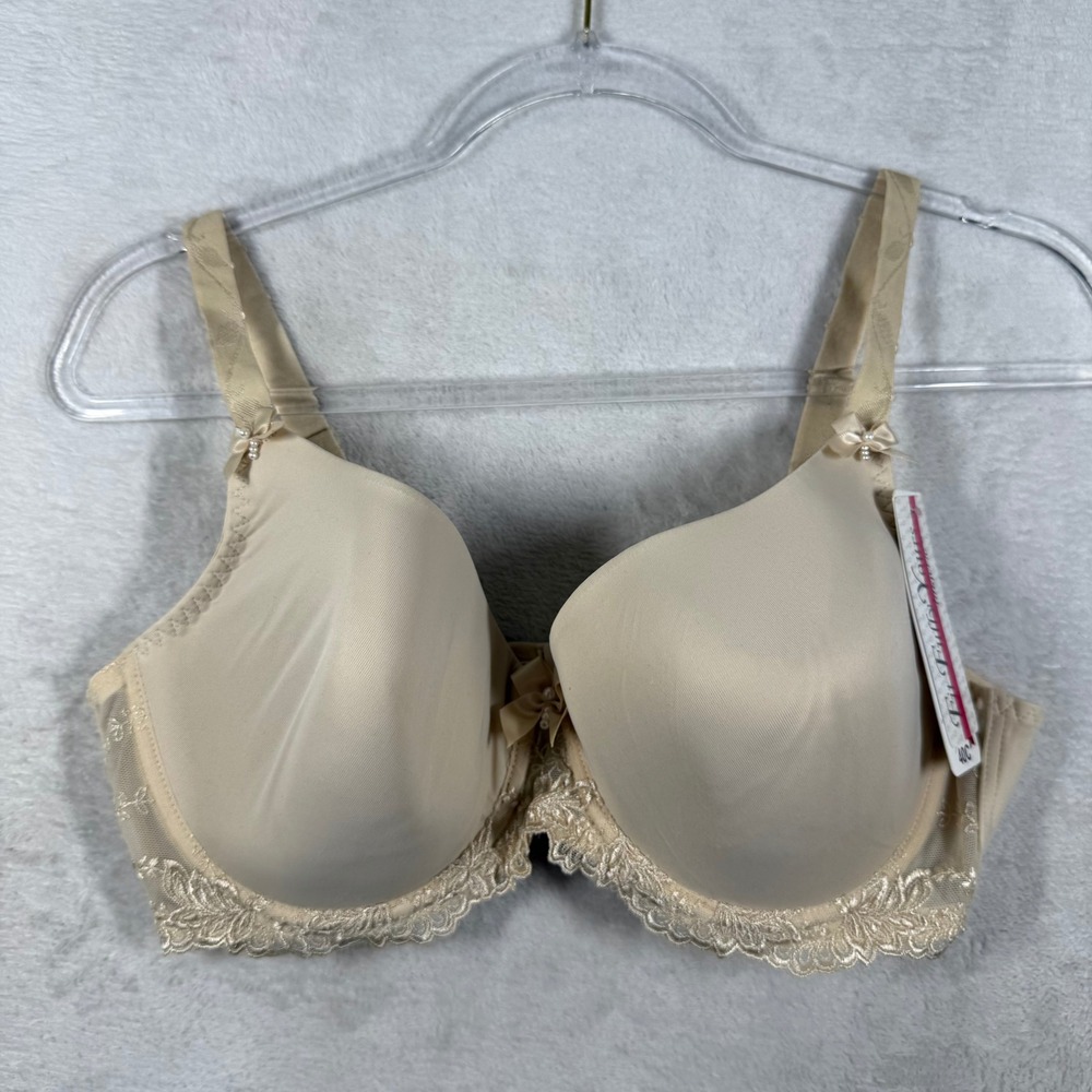 Fit Fully Yours Elizabeth B1032 Pearl Lace Trim T-Shirt Bra Nude Beige 40C NEW